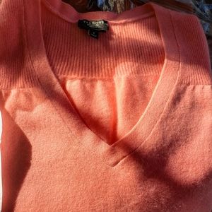 Talbots Vneck coral cashmere sweater,dry cleaned in paper,size X